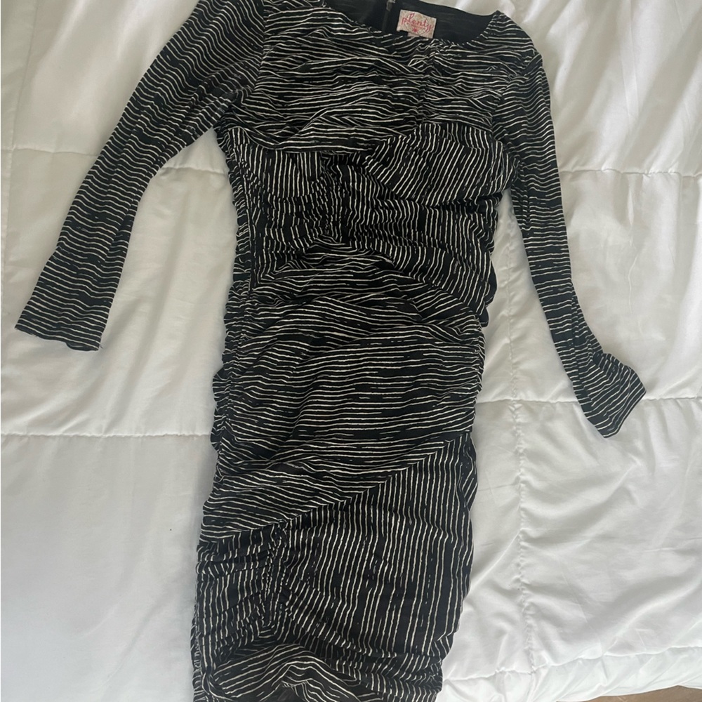 Stretchy black and white striped dress - very flattering